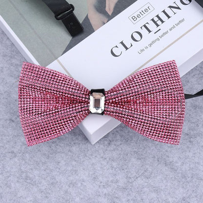 Men Rhinestone Bow Tie Shining Crystal Collar Bowtie Luxury Wedding Banquet Knot