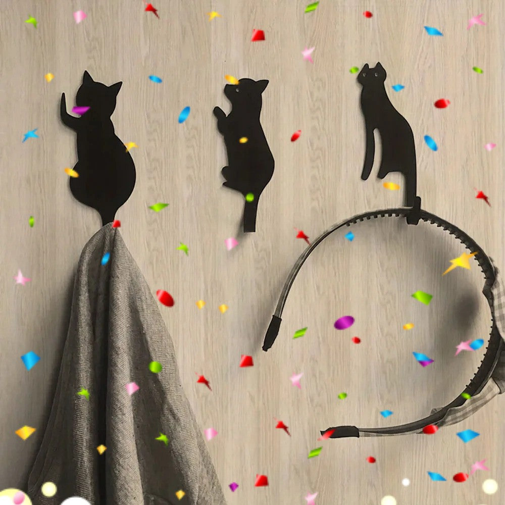 CIFbuy Cute Cat Metal Hooks 3-Pack Adhesive Wall Hanger for Robe Towel