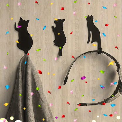 CIFbuy Cute Cat Metal Hooks 3-Pack Adhesive Wall Hanger for Robe Towel