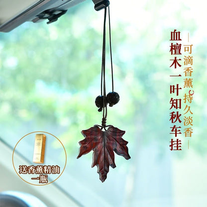 Sandalwood Maple Leaf Car Pendant Premium Rearview Mirror Charm Decor