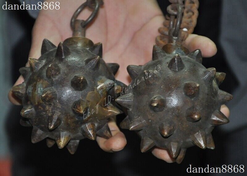 Old China Bronze Ancient War Arms Armament Meteor Hammer Statue
