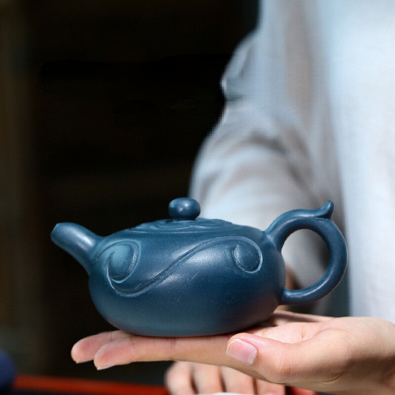 China Yixing Zisha Pottery Celeste Clay Handmade 280cc Auspicious Clouds Teapot