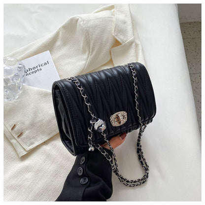 Leather Handbag Chain Handle Shoulder Messenger Bags Woman Small Square Bag