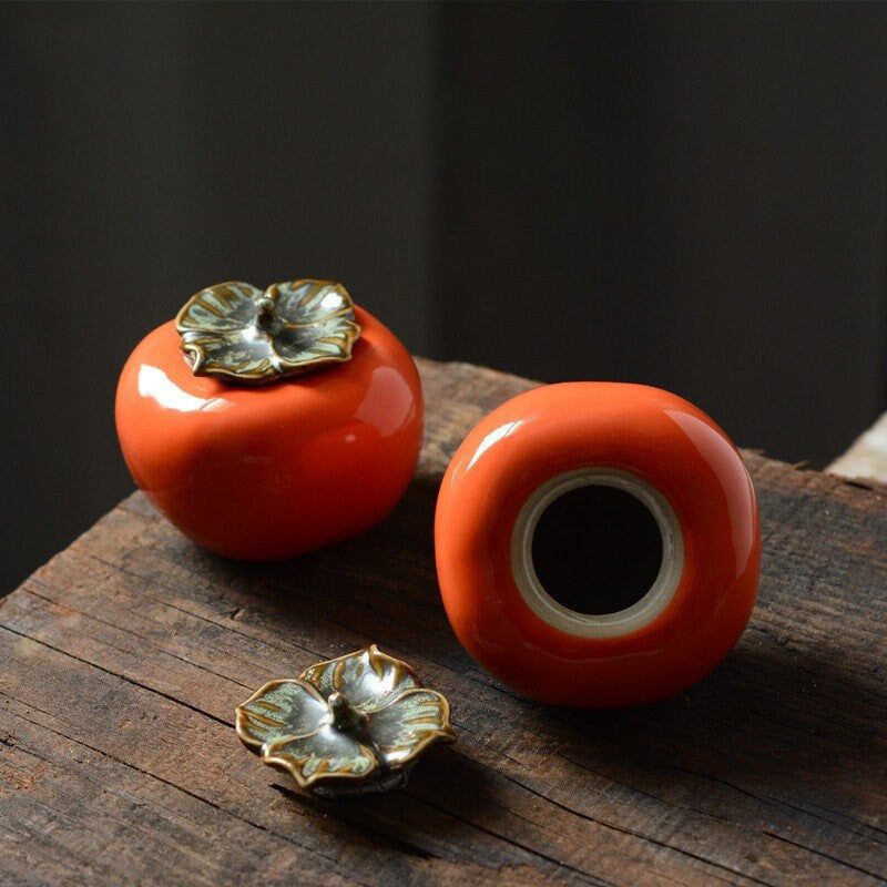 Small Persimmon ceramic Tea Caddies