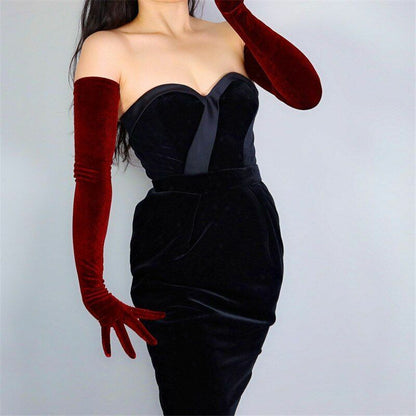 Fashion Velvet Gloves 22/40/50/60/70cm Long Opera Women Elastic Touchscreen Mitt