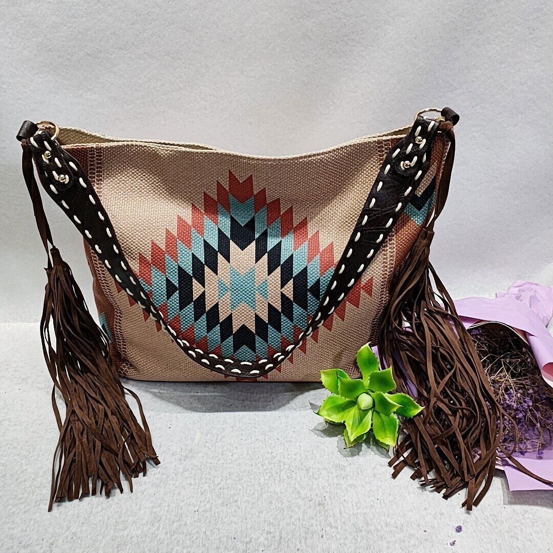 Woman Bags Female Handbag Hand Canvas Linen Shoulder Crossbody Bags Tassel