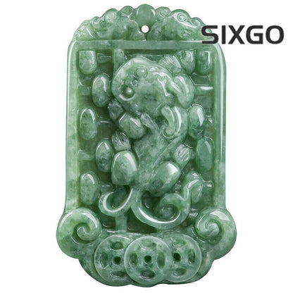 Real Grade A Natural Green Jade Jadeite Men Women Ruyi Pixiu Pendant 13.5g