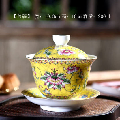 200ml Jingdezhen Ceramic Gaiwan Enamel Color Tea Bowl Kung Fu Tea Set Tureen Tea