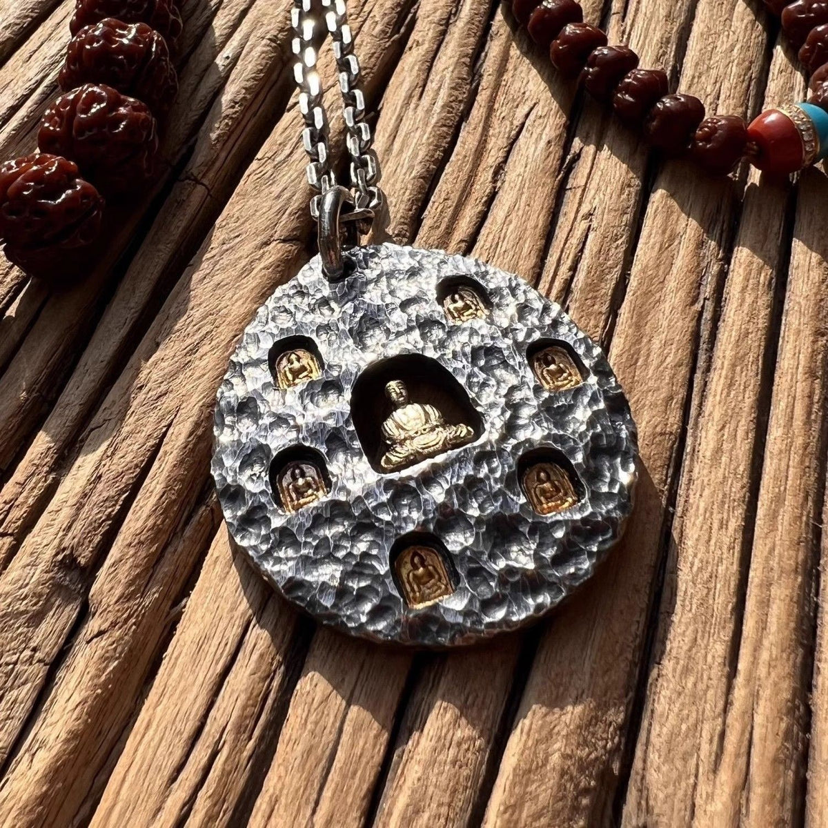 Longmen Grottoes Pendant Hand Forged Buddha Silver Cake (No Chain)