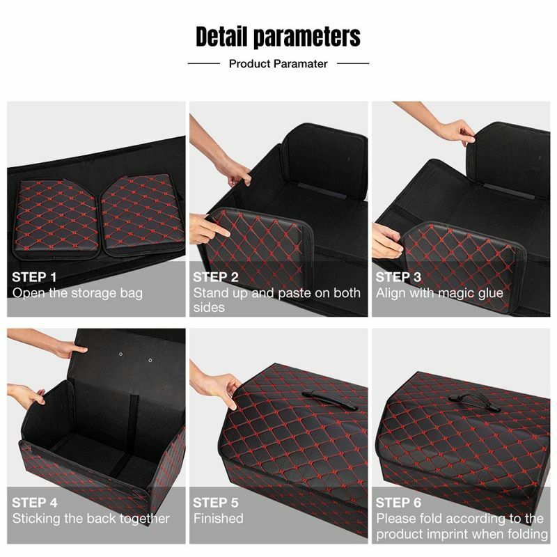 Car Trunk Storage Organizer Bag PU Leather Box Folding Stowing Tidying SUV Broad