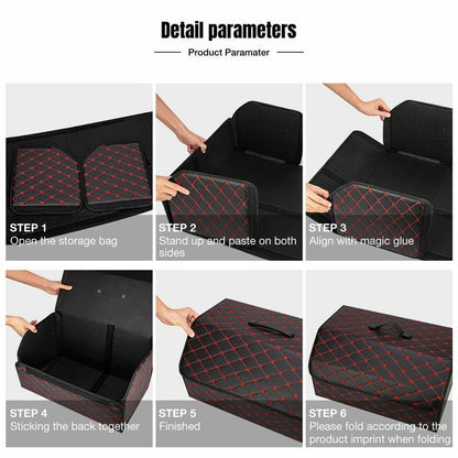 Car Trunk Storage Organizer Bag PU Leather Box Folding Stowing Tidying SUV Broad