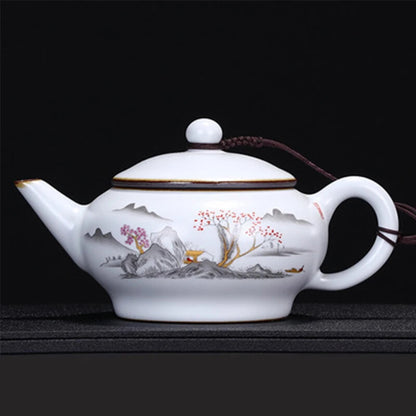 Ru Kiln Moon White Teapot Ceramic Ru Porcelain Open Teapot Retro Kung Fu Tea Set