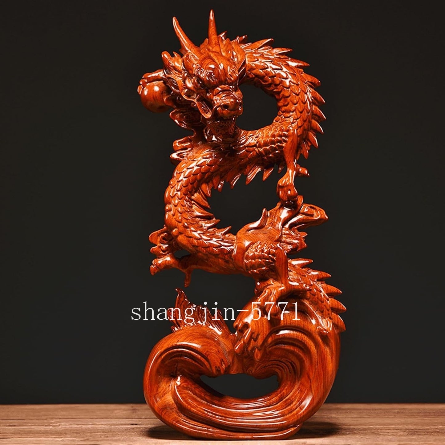 Feng Shui Dragon Statue Chinese Wood Figurine for Wealth & Luck Home Decor