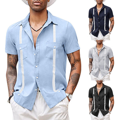 Men T-shirt Short Sleeve Tops Blouse V Neck Casual Shirts Baggy Beach Fashion ⊰