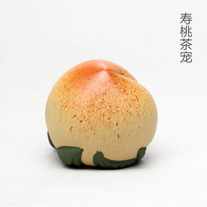3" Chinese Yixing Zisha Pottery Duan Clay Lovable Longevity Peach Tea Pet Statue
