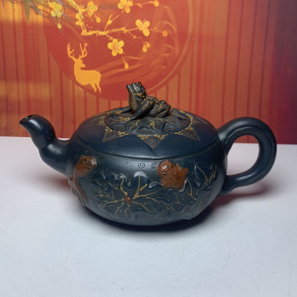 Vintage Chinese Yixing Purple Clay Teapot Zisha Ceremony Lotus Leaf Frog Teaware