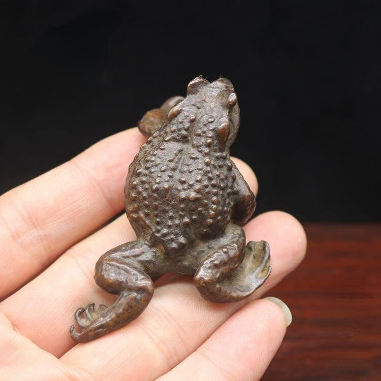 Antique Bronze Antique Battered Brass Gold Toad Tea Pet