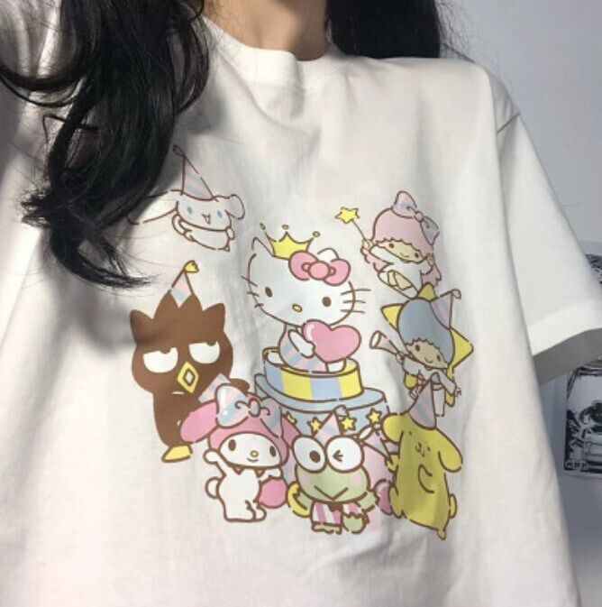 Hello Kitty T-Shirt Cotton Short Sleeve Breathable Cartoon Anime
