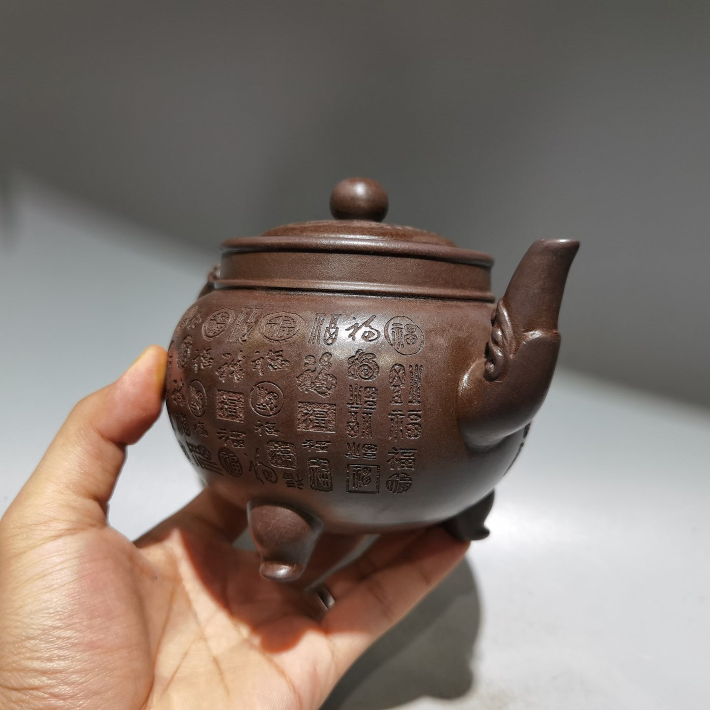 Vintage Chinese Yixing Purple Clay Teapot Zisha Ceremony Carving Collectible Art