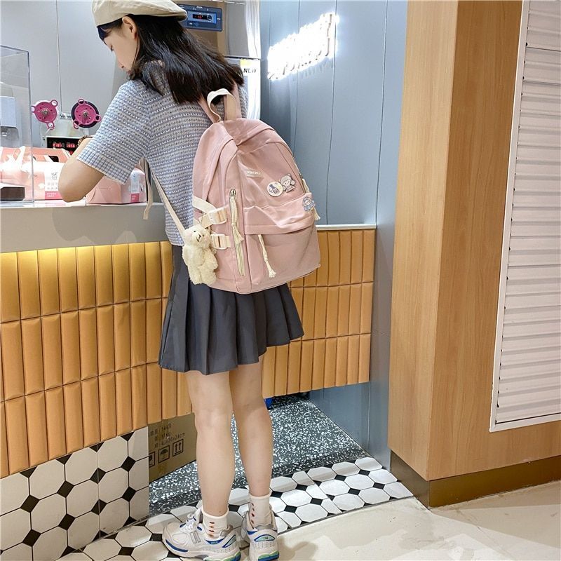 Women Nylon Backpack School Book Bag Traveling Pink/Blue/White Large 30*12*41 CM