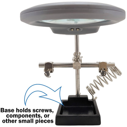 Helping Hand Project Holder with 2x Magnifier and LED Lights, Sturdy Iron Base