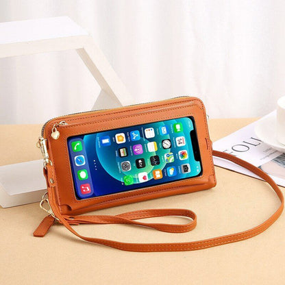Women Long Crossbody Bag Simple Touch Screen Phone Purse Large Leather Messenger