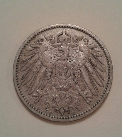 1904 Germany 1 Mark Wilhelm II Crowned Imperial Eagle Shield Silver Coin 德国马克银币
