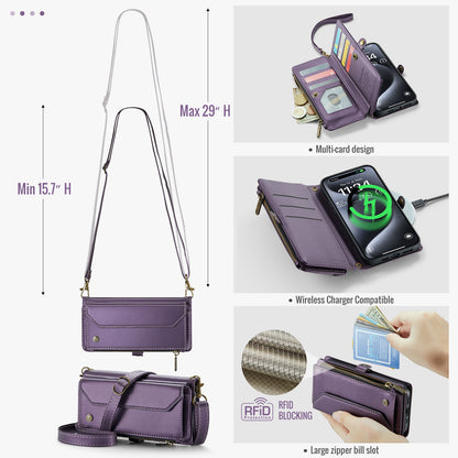 Crossbody for iPhone 16e 15 14 13 12 11 Pro Max XS XR SE Case Wallet Card Holder