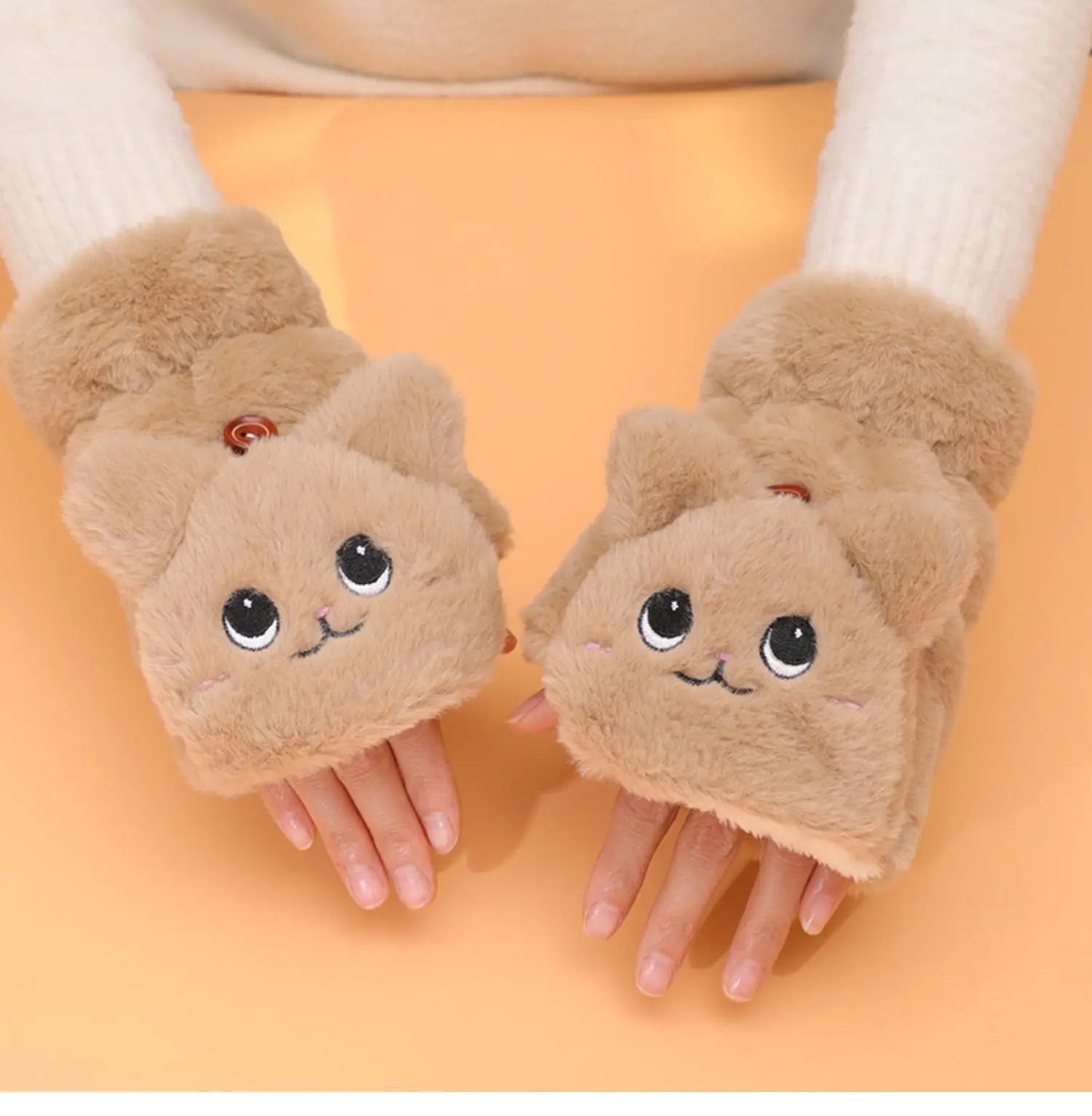 Women Winter Gloves Coral Fleece Half-Finger Style Plush Warm Soft Thick Mittens