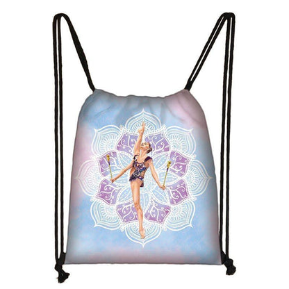 Watercolor Art Print Backpack Drawstring Bag Daypack Gymnast Storage Bag Travel
