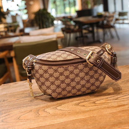 Shoulder Bag Luxury Crossbody Sling Chain Strap Leather Plaid Chest Belt Handbag