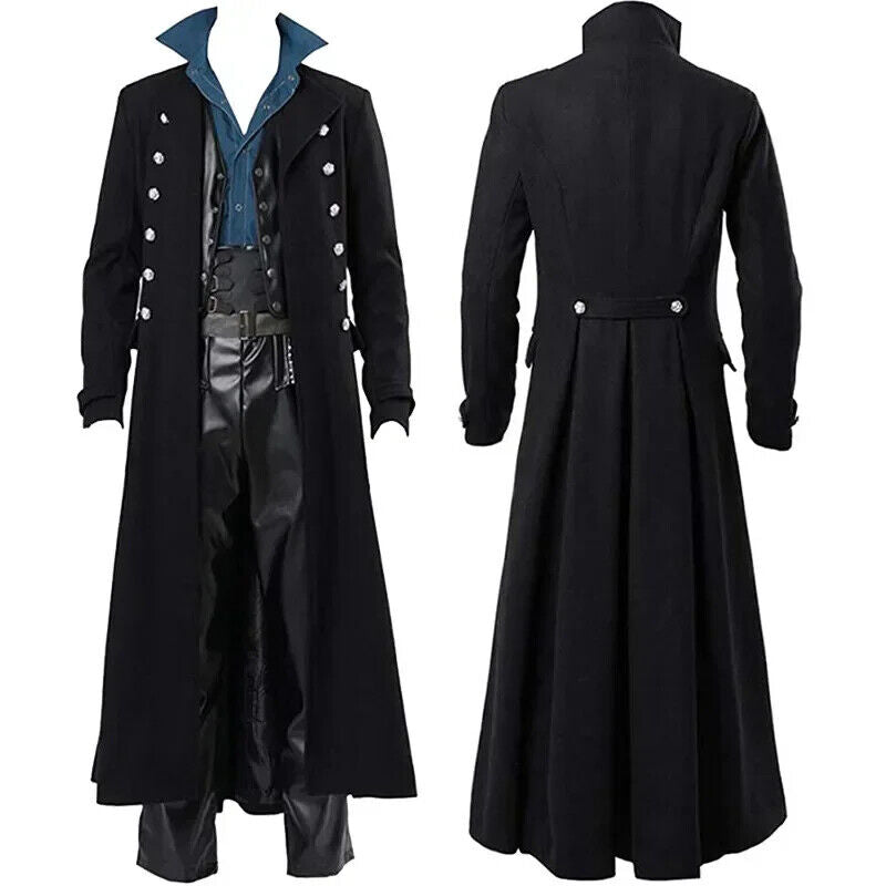 Costume Trench Coat Gothic Mens Tuxedo Jacket Carnival Party Cosplay Costume