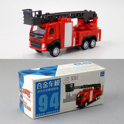 1:72 Diecast Volvo Ladder Fire Truck Metal Car Model Toy Pull Back Door Open