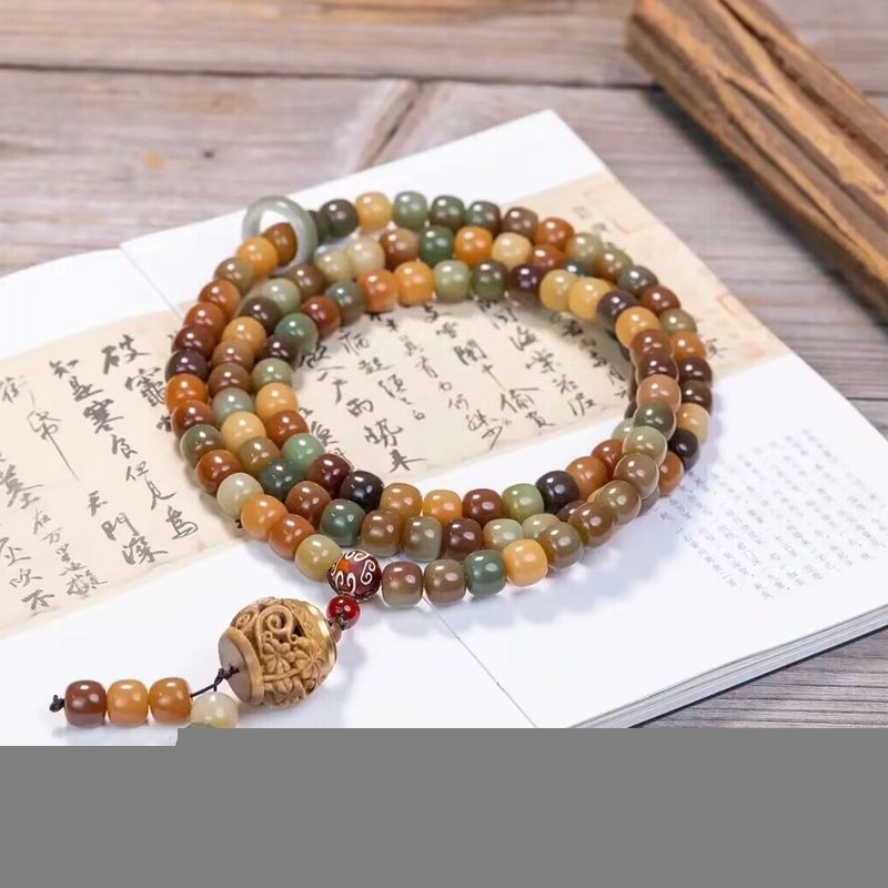 Dunhuang Flying Apsara White Jade Bodhi Mala Bracelet Prayer Beads