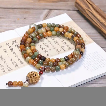 Dunhuang Flying Apsara White Jade Bodhi Mala Bracelet Prayer Beads