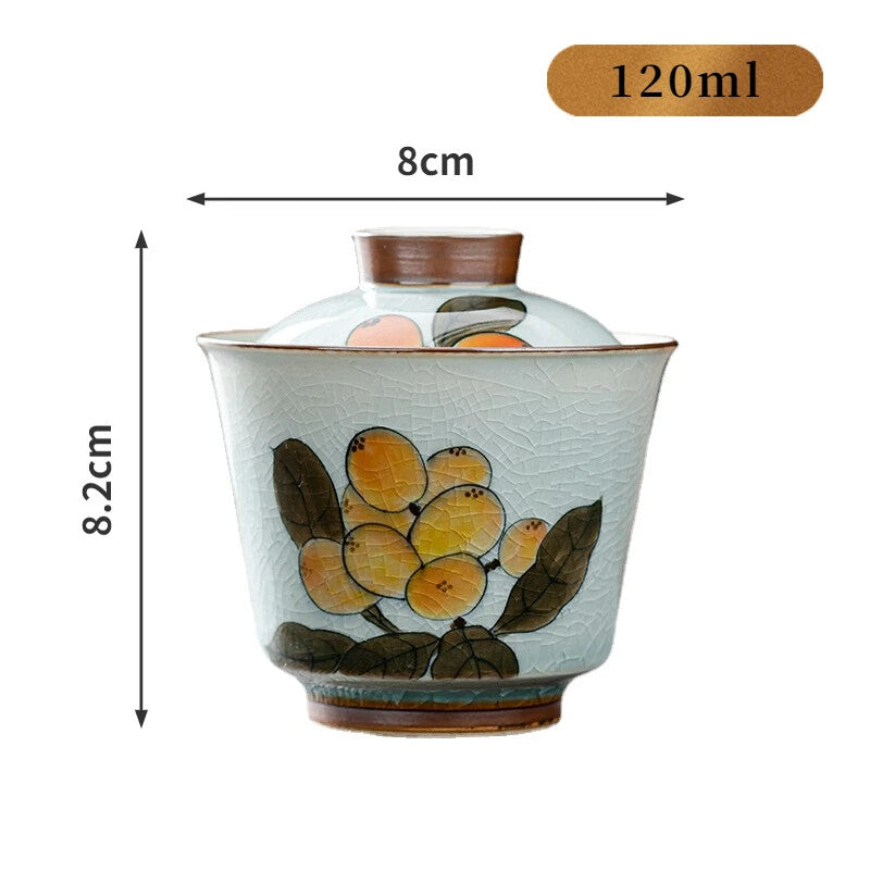 Hand-painted Loquat Cover Bowl Ceramic Tea Bowl Hand-painted Kung Fu Tea Set