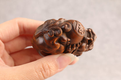 Japanese Fortune Boxwood Dragon Figure Statue Netsuke Collectable Hand Piece