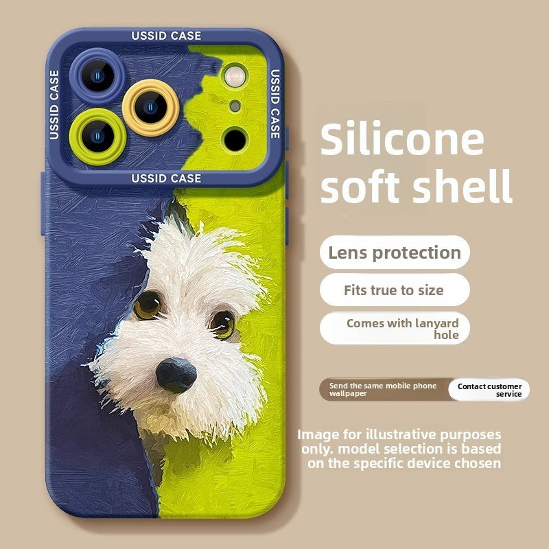Cute Green Puppy Cartoon Phone Case with Lanyard for iPhone 17 Pro Max /16/15/14