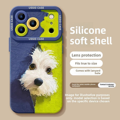 Cute Green Puppy Cartoon Phone Case with Lanyard for iPhone 17 Pro Max /16/15/14