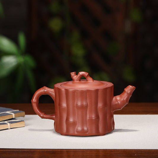 China Yixing Zisha Pottery Clovershrub Clay Handmade 200cc Bamboo Grain Teapot