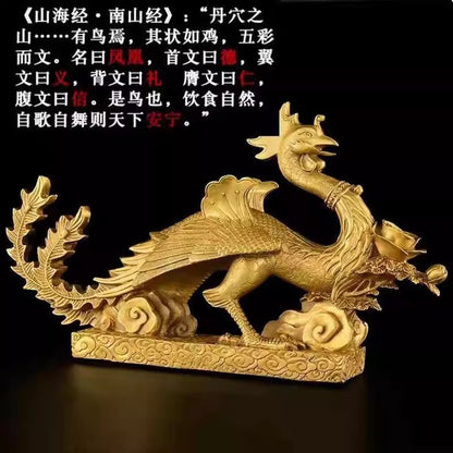 12" Brass Chinese Phoenix Statue Amulet Sculpture Feng Shui New Year Home Decor