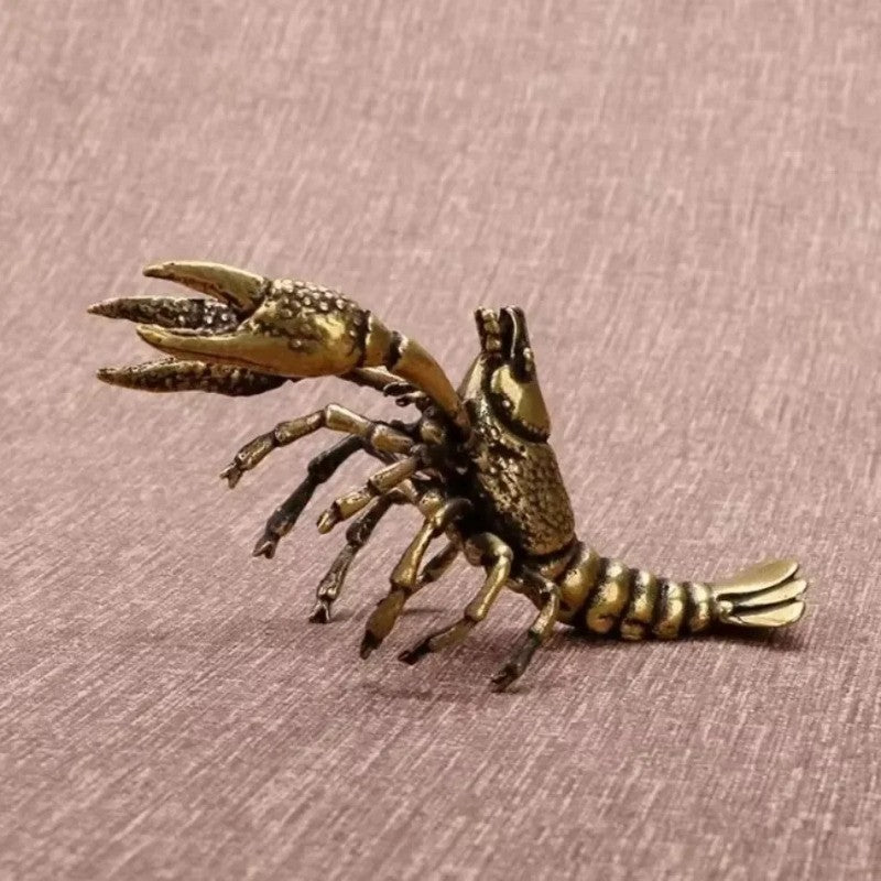 8.7cm Brass Lobster Sculpture Handmade Ornament Tea Pet Collectible Craft