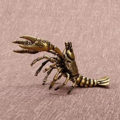 8.7cm Brass Lobster Sculpture Handmade Ornament Tea Pet Collectible Craft