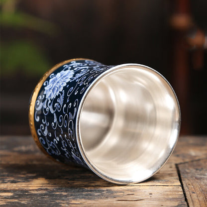 Pure Silver Tea Cup 100ml Master Cup Handpainted Blue-and-white Porcelain Teacup