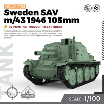 SSMODEL SS100735 1/100 15mm WarGaming Military Model Sweden SAV m/43 1946 105mm