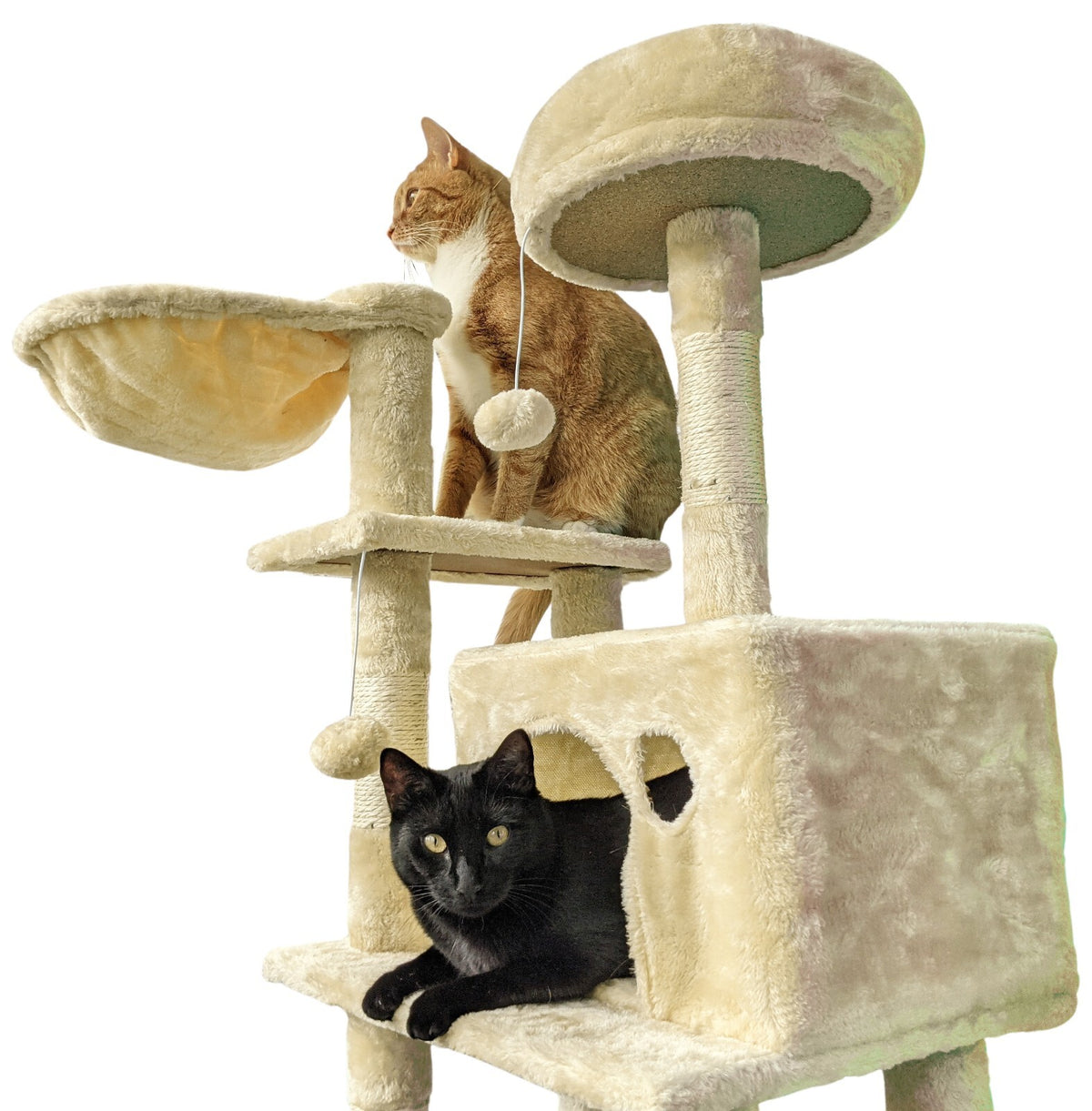 Beige Cat Tree Tower for Indoor Cats & Kittens, 57" Tall Multi-Level Condo Perch