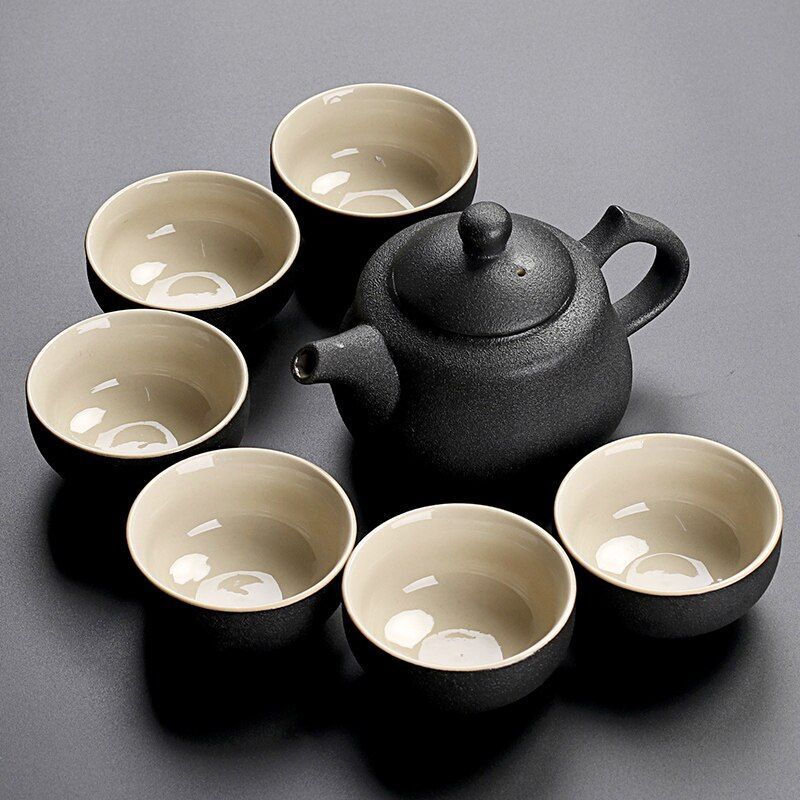 Solid Drinkware Ceramic Teapots Traditional Japanese Style Black Crockery Teacup