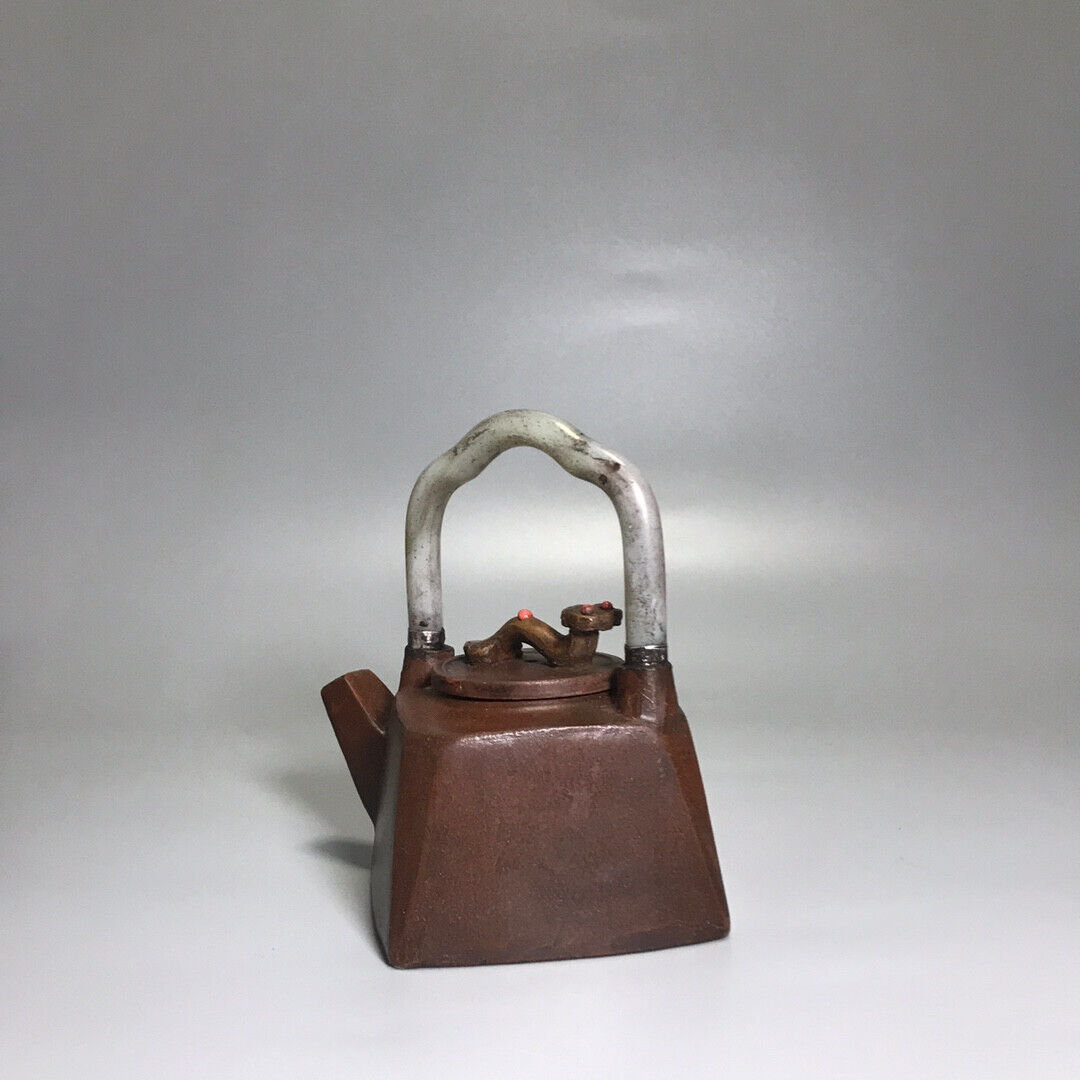 Chinese Yixing Zisha Clay Handmade Exquisite Teapot （方斗镶玉提梁 底款：杨鹏年）