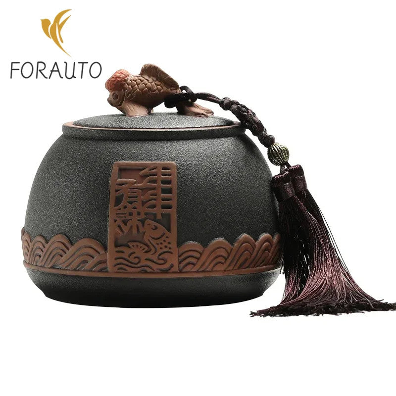 Traditional Pottery Tea Jar Ceramic Storage Jar Portable Sealed Tea Jar -