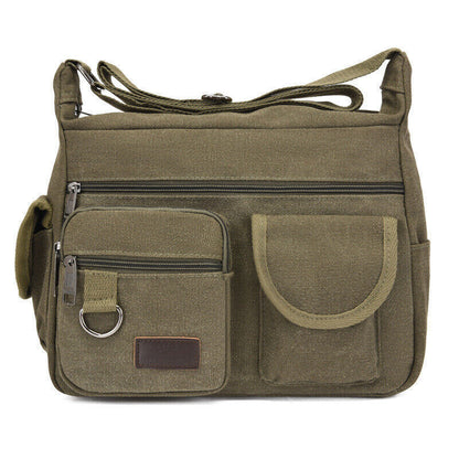Canvas Sling Bag Men Shoulder Messenger Bag Vintage Crossbody Military Satchel V